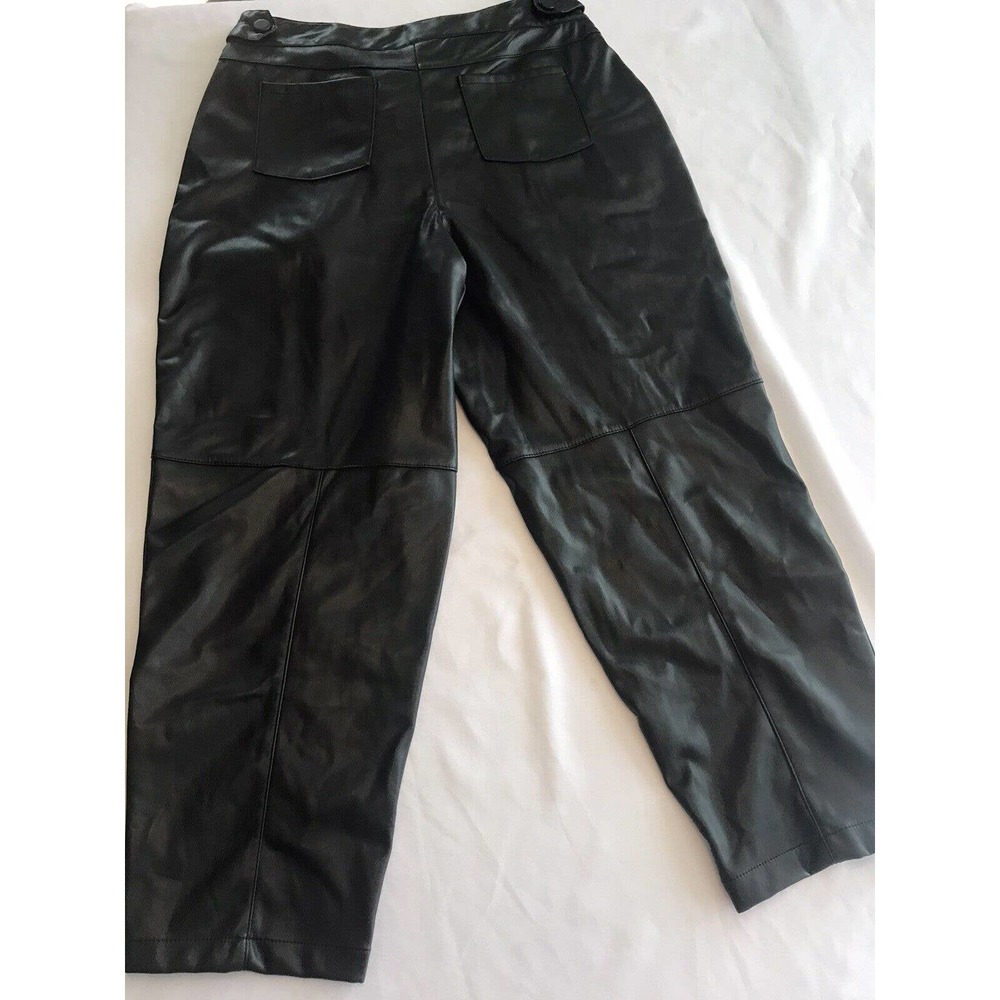 Ryegrass Black Faux Leather Tie Front Pants Button Ankle Womens Sz 10 Wide Taper - Picture 13 of 14
